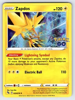 Zapdos 029/078 2022 Pokemon GO Set Pokemon Card TCG Nintendo Holo Rare - Nm - Image 1