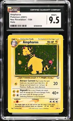 CGC 9.5 MINT+ Ampharos 2001 Neo Revelation 1/64 Holo Pokemon Card - Image 1