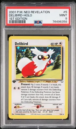 Pokemon 1st Edition Delibird 05/64 PSA 9 Mint Neo Revelation Holo Rare! Vintage - Image 1