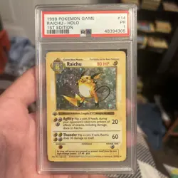 PSA 1 999 Pokemon Game Base Set 1st Edition Shadowless Raichu Holo #14 /102 - Image 1
