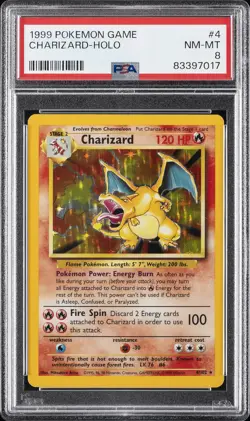 1999 POKEMON BASE SET UNLIMITED #4 CHARIZARD-HOLO PSA 8 - Image 1
