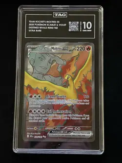 2025 POKEMON DRI EN-DESTINED RIVALS ULTRA RARE TEAM ROCKET'S MOLTRES EX TAG 10 - Image 1