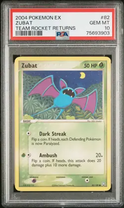 2004 POKEMON EX TEAM ROCKET RETURNS #82 ZUBAT PSA 10 - Image 1
