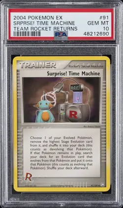 2004 POKEMON EX TEAM ROCKET RETURNS #91 SURPRISE! TIME MACHINE PSA 10 - Image 1