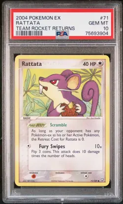 2004 POKEMON EX TEAM ROCKET RETURNS #71 RATTATA PSA 10 - Image 1