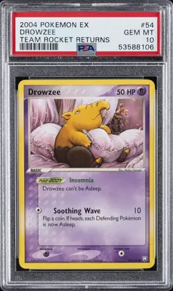 2004 POKEMON EX TEAM ROCKET RETURNS #54 DROWZEE PSA 10 - Image 1