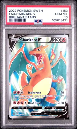 2022 POKEMON SWORD & SHIELD BRILLIANT STARS #153 FULL ART/CHARIZARD V PSA 10 - Image 1