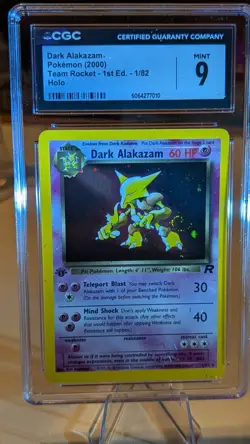 CGC 9 MINT Dark Alakazam Team Rocket 1st Edition 1/82 Holo Pokemon Card - Image 1