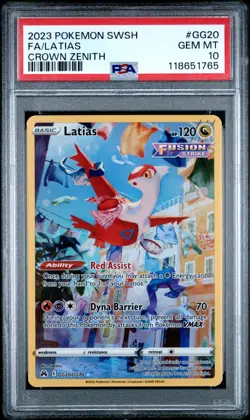 2023 Pokemon Sword & Shield Crown Zenith Full Art Latias GG20 GEM MINT PSA 10 - Image 1