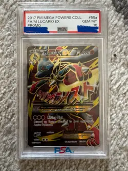PSA 10 M LUCARIO EX 2017 POKEMON MEGA POWERS PROMO #55A/111 FULL ART *GEM MINT* - Image 1