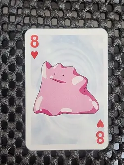 Ditto Pokemon 1999 Mini Deck Playing Cards 2.5x1.75in Eight Of Hearts Blue back - Image 1
