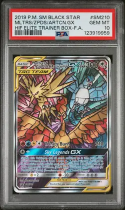 PSA 10 Moltres Zapdos Articuno GX SM210 Pokemon Hidden Fates Black Star Promo 5d - Image 1
