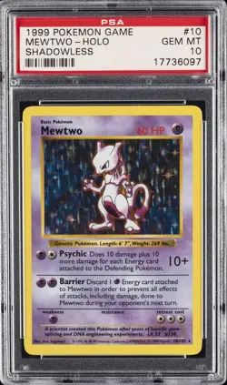 1999 POKEMON BASE SET SHADOWLESS #10 MEWTWO-HOLO PSA 10 - Image 1
