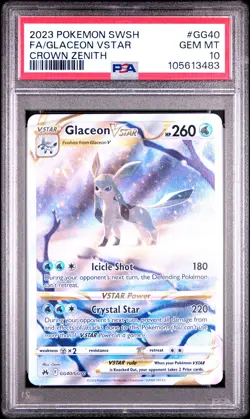 2023 POKEMON SWORD & SHIELD CROWN ZENITH #GG40 FULL ART/GLACEON VSTAR PSA 10 - Image 1