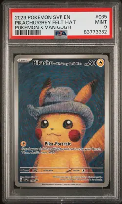 Pokemon Pikachu TCG Grey Felt Hat #085 Van Gogh Promo Card PSA 9 - Image 1