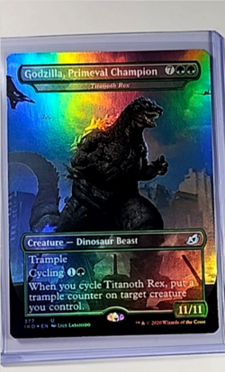 MTG Magic The Gathering Ikoria Borderless Foil #377 Godzilla Primeval Champion - Image 1