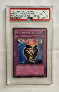 PSA 6 Dragon Capture Jar LOB-045 Legend of Blue Eyes (1st Edition) RARE Yugioh - Image 1