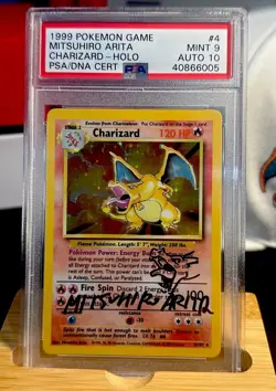 1999 POKEMON BASE CHARIZARD HOLO 4/102 MITSUHIRO ARITA SIGNED PSA 9 AUTO 10 - Image 1