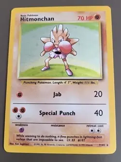 Pokemon TCG Hitmonchan Base Set 7/102 Holo Unlimited Holo Rare - Image 1