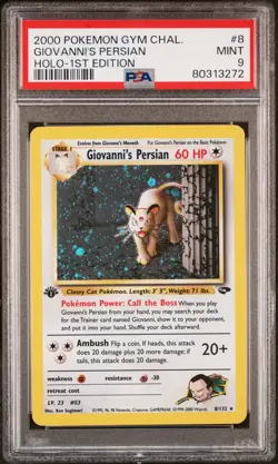 Pokemon 1st Edition Giovanni's Persian 8/132 PSA 9 Mint Gym Challenge Holo Rare - Image 1