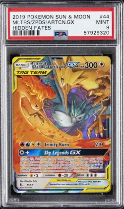 2019 POKEMON SUN & MOON HIDDEN FATES #44 MOLTRES & ZAPDOS & ARTICUNO GX PSA 9 - Image 1