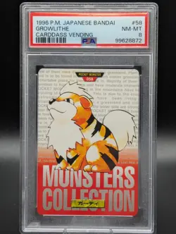 GROWLITHE PSA 8 #58 1996 Pokemon Japanese Bandai Carddass Low POP Mint Red Card - Image 1