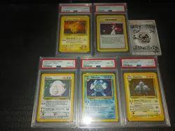 Pokemon ENGLISH Pikachu Chansey Poliwrath Magneton Base Set 2 PSA 8 5 HOLO Card - Image 1
