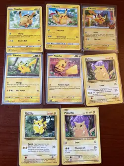 Pokemon TCG Pikachu 8 Card Bundle Non Holo Various Years Sets Binder Collection - Image 1