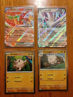 4x Pokemon Cards Bulk Bundle Lugia ex Ho-Oh ex Prime ape Mankey - Image 1