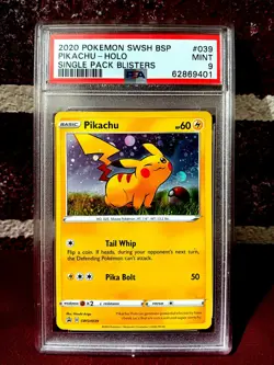 🔥2020 Pokemon Game Card #39 Pikachu SWSH Black Star Promo Holo PSA MINT 9🔥 - Image 1