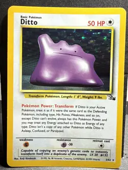Pokemon TCG Ditto Fossil, Holo Unlimited Rare Card 3/62 NM - Image 1