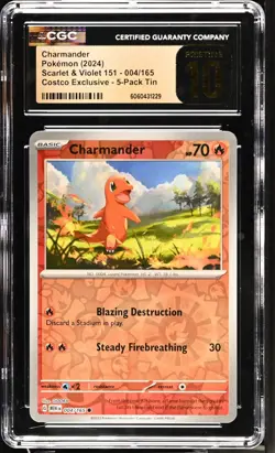 CGC Pristine 10 CHARMANDER 004/165 POKEMON 151 COSTCO 5 PACK MINI TIN COSMO HOLO - Image 1