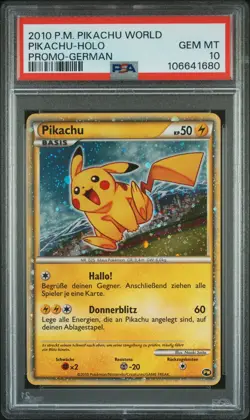 2010 POKEMON PIKACHU WORLD PROMO GERMAN PIKACHU-HOLO PSA 10 - Image 1