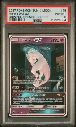 2017 POKEMON SUN & MOON SHINING LEGENDS SECRET #78 MEWTWO GX PSA 8 - Image 1