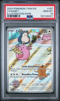 2024 POKEMON TWM EN-TWILIGHT MASQUERADE ILLUSTRATION RARE #187 CHANSEY PSA 10 - Image 1