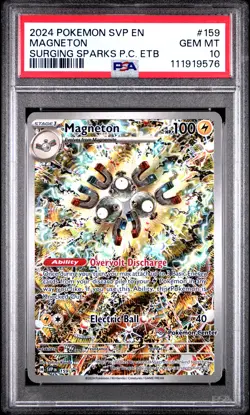 2024 POKEMON SVP SURGING SPARKS POKEMON CENTER ETB PROMO #159 MAGNETON PSA 10 - Image 1