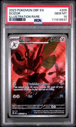 2023 POKEMON OBF EN-OBSIDIAN FLAMES ILLUSTRATION RARE #205 SCIZOR PSA 10 - Image 1