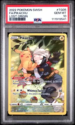2022 POKEMON SWORD & SHIELD LOST ORIGIN #TG05 FULL ART/PIKACHU PSA 10 - Image 1
