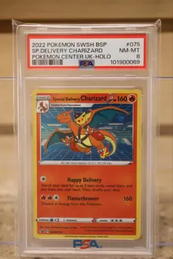 2022 POKEMON SWSH BLACK STAR PROMO #075 SPECIAL DELIVERY CHARIZARD-HOLO PSA 8 - Image 1