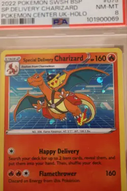 2022 POKEMON SWSH BLACK STAR PROMO #075 SPECIAL DELIVERY CHARIZARD-HOLO PSA 8 - Image 2