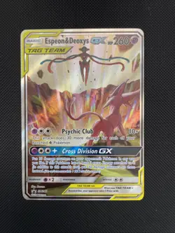 Pokemon TCG Espeon & Deoxys GX SM240 Black Star Promo Full Art Holo - Image 1