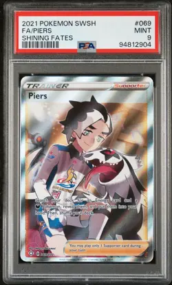 2021 POKEMON SWORD & SHIELD SHINING FATES #069 FULL ART/PIERS PSA 9 - Image 1