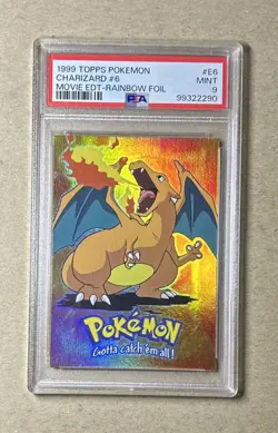 1999 Topps Pokemon Charizard #E6 Movie Edition Rainbow Foil Card PSA 9 - Image 1