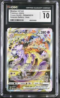 CGC 10 Mewtwo VStar GG44/GG70 Crown Zenith Alternate Art Pokemon Card FA 2023 - Image 1