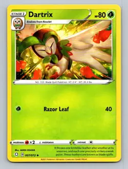 2021 Pokemon Card Shining Fates Dartrix 7/72 - Image 1