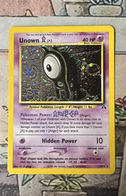 Pokemon Unown A Card 14/75 Neo Discovery Holo Rare Unlimited 2000 NM - Image 1