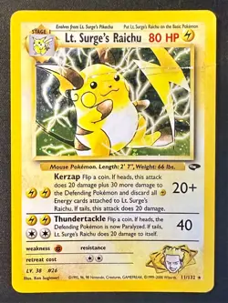 Lt. Surge's Raichu 11/132 Gym Challenge Pokemon Card WOTC Vintage Holo Rare - Hp - Image 1