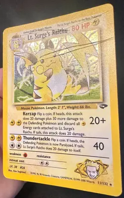 Lt. Surge's Raichu 11/132 Gym Challenge Pokemon Card WOTC Vintage Holo Rare - Hp - Image 2