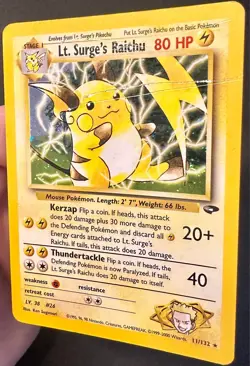 Lt. Surge's Raichu 11/132 Gym Challenge Pokemon Card WOTC Vintage Holo Rare - Hp - Image 3