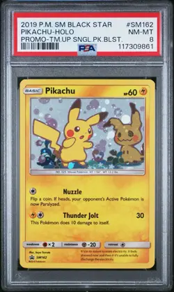 2019 Pokemon Team Up Pikachu Holo Promo #SM162 Black Star Promo Card PSA 8 - Image 1